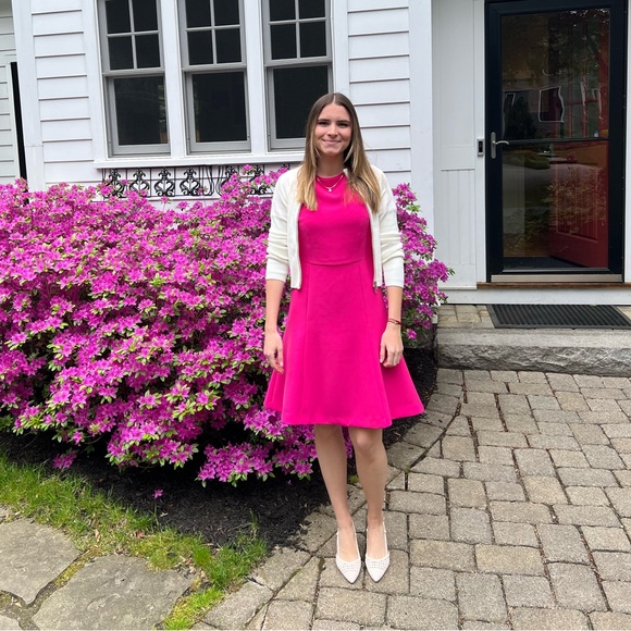 Ann Taylor Crew Neck Short Sleeve Flare Dress in Hot Pink - Picture 8 of 8